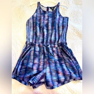 Athleta Girl On the Go Romper Shoreline Shibori Enchanted Blue Size XL
